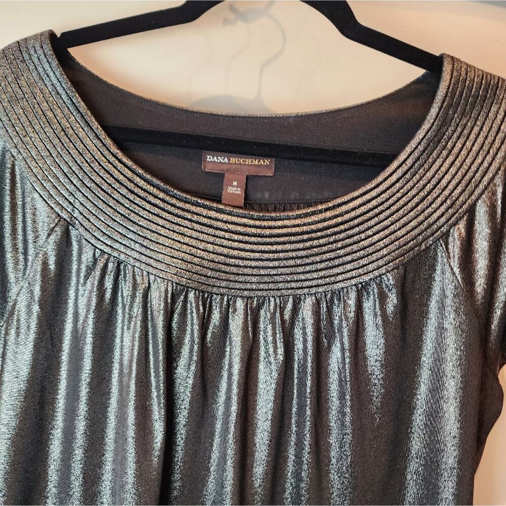 Dana Buchman Gray Black Top Holiday‎ Christmas Party Oversized Shirt Size M - Picture 2 of 8